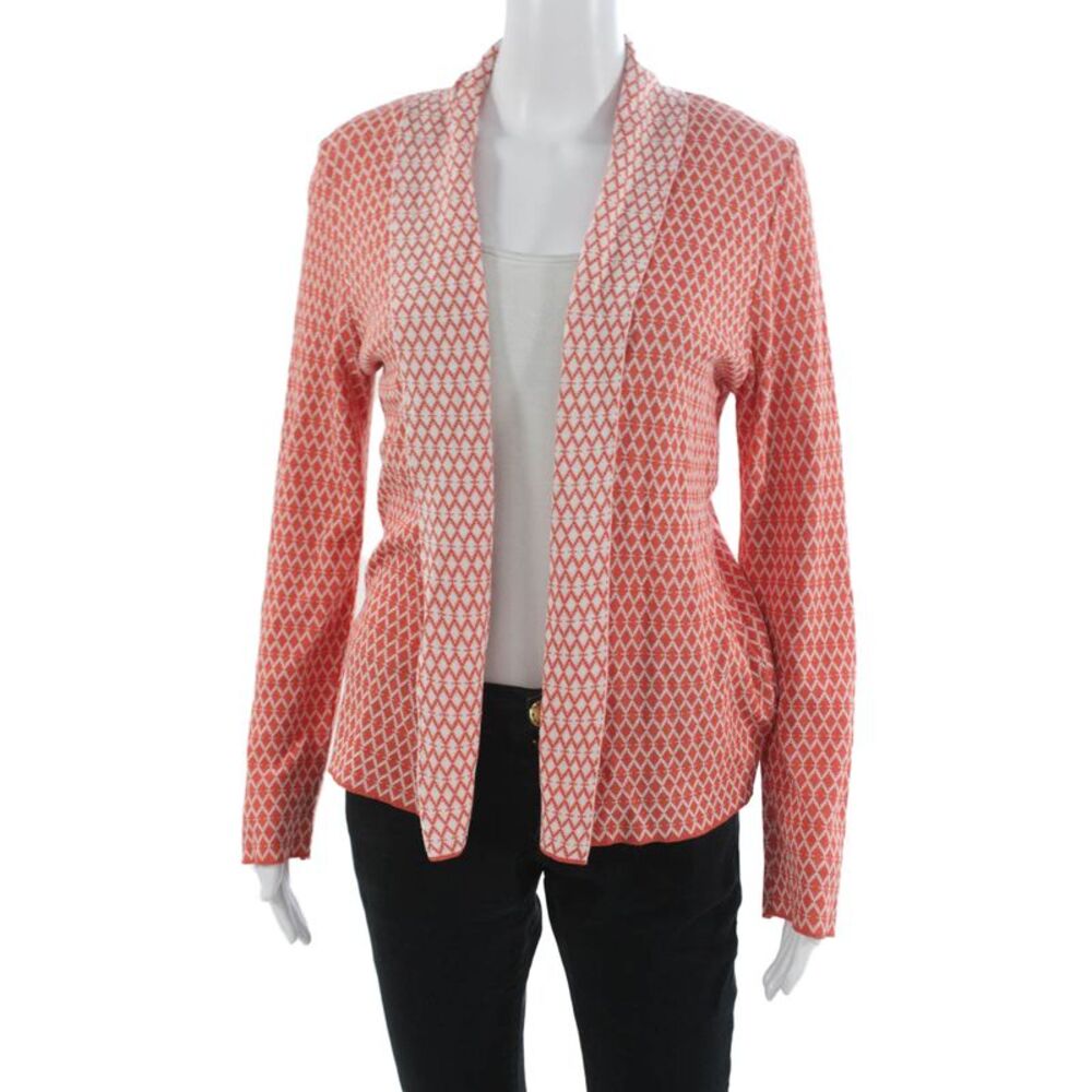 Jennifer Tyler Womens Viscose Collar Argyle Cardigan Long Sleeve Orange Size 12
